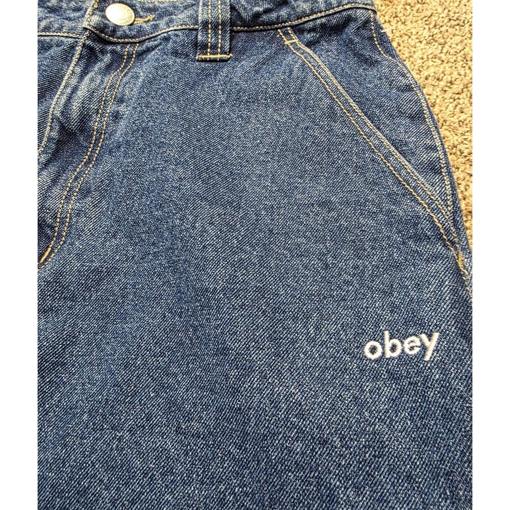 Obey Denim Jean Carpenter Skirt Size 28 90's Skater Punk Streetwear Urban - Picture 3 of 11